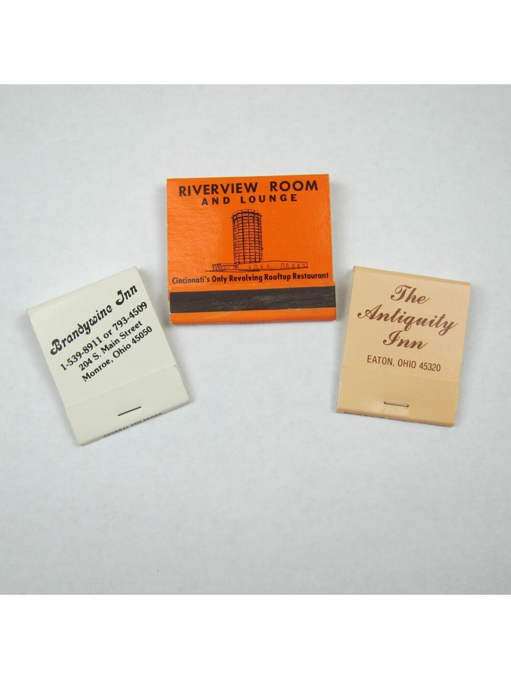 3 Vintage Matchbooks Ohio Brandywine Inn Riverview Room Cincinnati Antiquity Inn